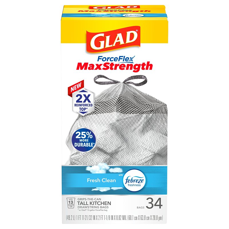 GLAD Glad 70320 Trash Bag, 13 gal, Plastic