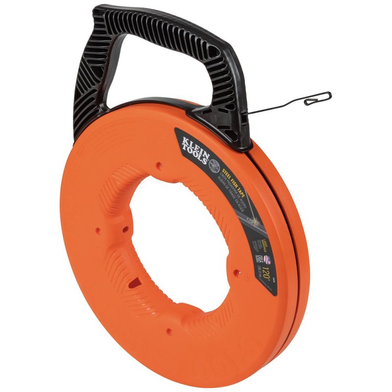 KLEIN Klein Tools 56333 Fish Tape, 1/8 in Tape, 120 ft L Tape, Steel Tape, Black/Orange Case