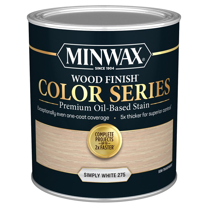 MINWAX Minwax Wood Finish Color Series 800520000 Interior Wood Stain, Semi-Transparent, Simply White, Liquid, 1 qt PAINT MINWAX