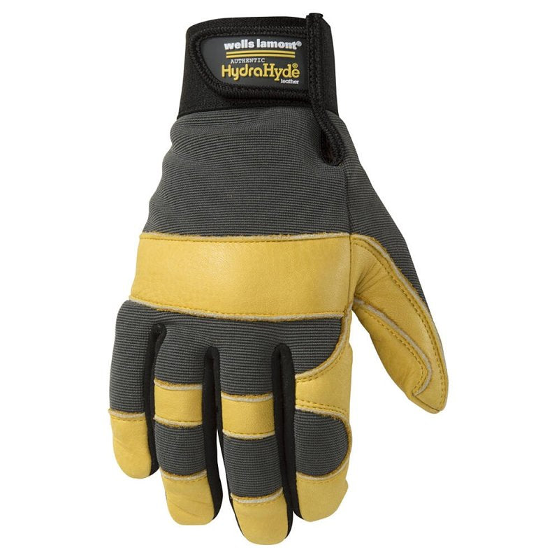 WELLS LAMONT Wells Lamont 3203-XL Hybrid Work Gloves, Breathable, Men's, XL, Hook and Loop Cuff, Spandex Back, Gold/Gray/Yellow