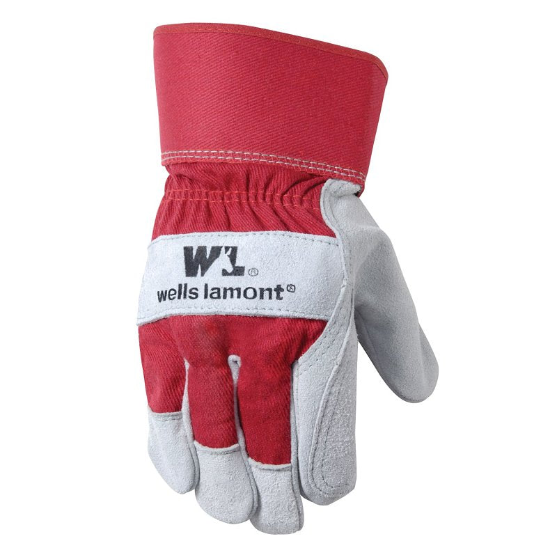 WELLS LAMONT Wells Lamont 4050 Gloves, Double Palm, Men's, One-Size, Wing Thumb, Safety Cuff, Gray/Orange/Red CLEANING & JANITORIAL SUPPLIES WELLS LAMONT