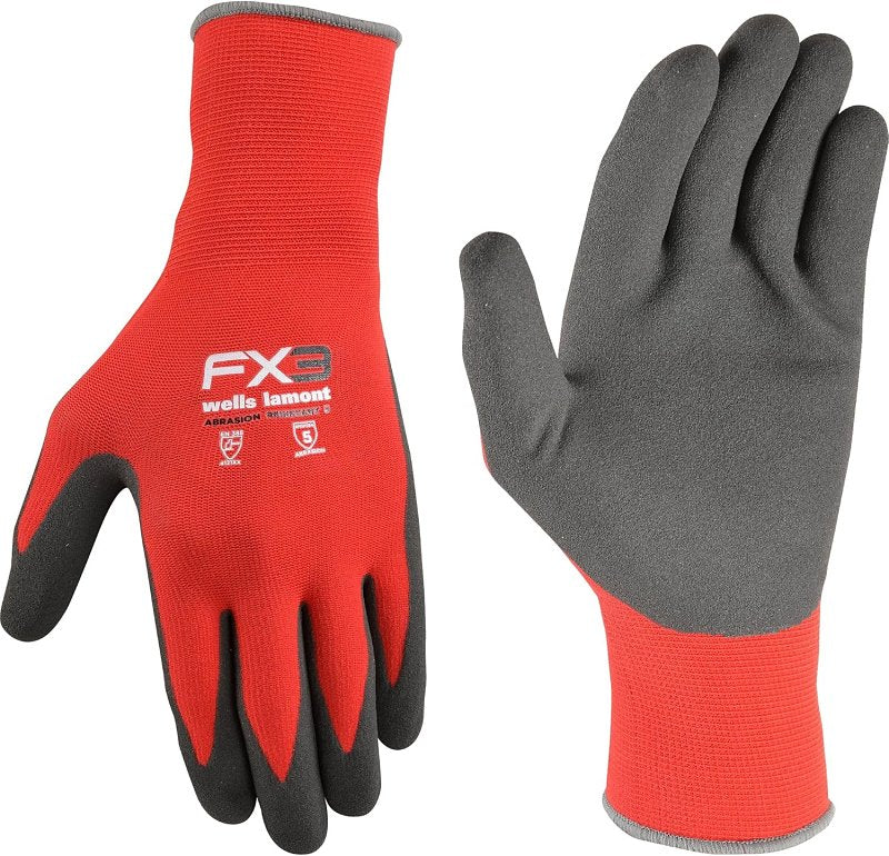 WELLS LAMONT Wells Lamont FX3 Series 448-L Work Gloves, Breathable, Men's, L, Elastic Knit Wrist Cuff, Black/Gray
