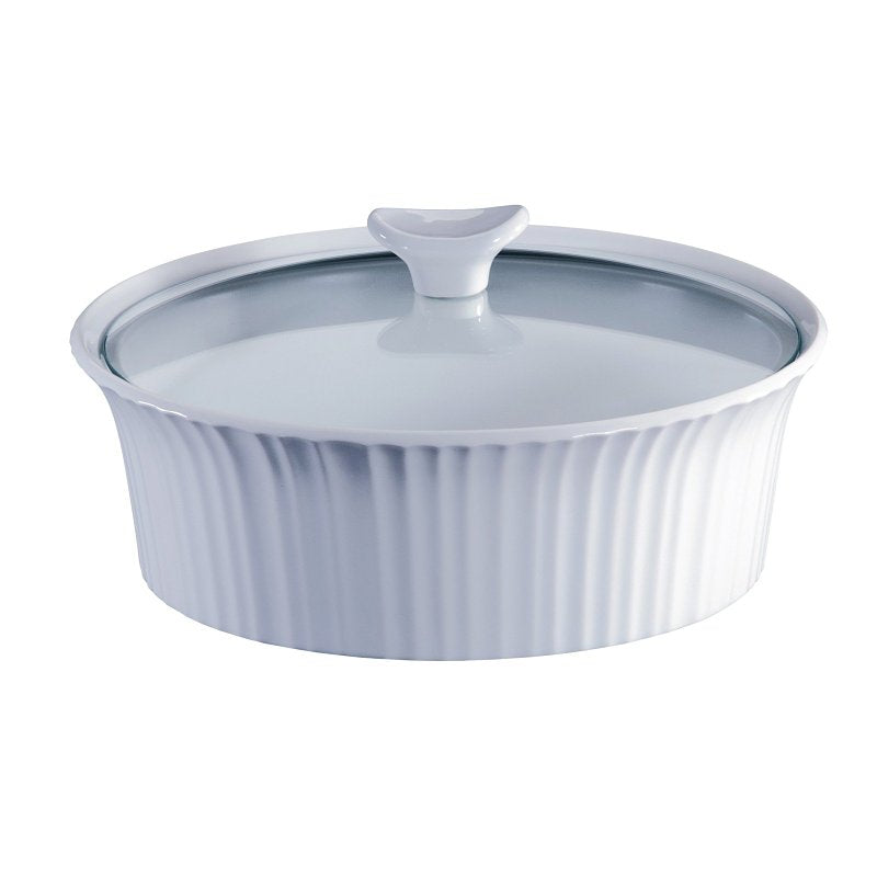 CORINGWARE Corningware 1105930 Casserole Dish with Lid, 2.5 qt, Stoneware, French White