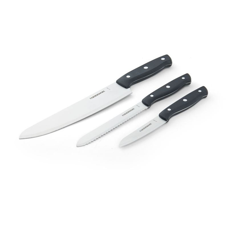 LIFETIME BRANDS Farberware 5266765 Knife Set, 3-Piece, Stainless Steel, Black