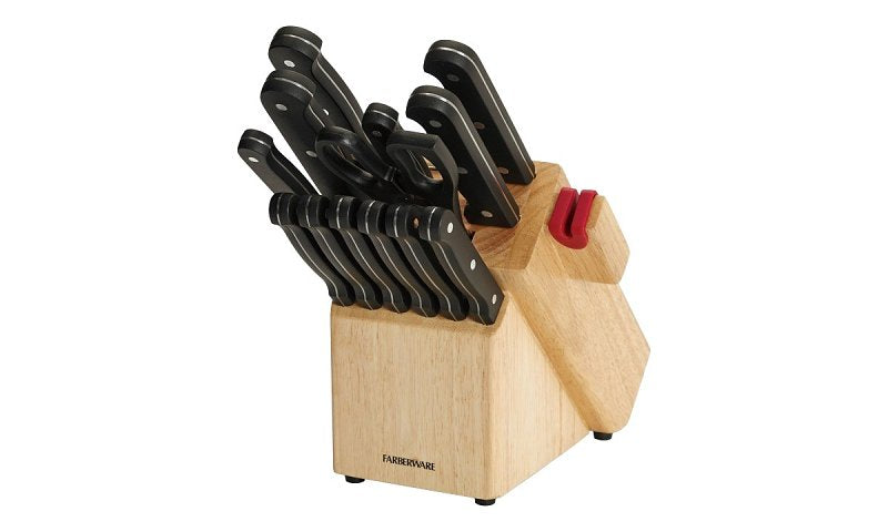 LIFETIME BRANDS Farberware 5150388 Knife Set, 14-Piece, Plastic/Stainless Steel/Wood, Black HOUSEWARES LIFETIME BRANDS