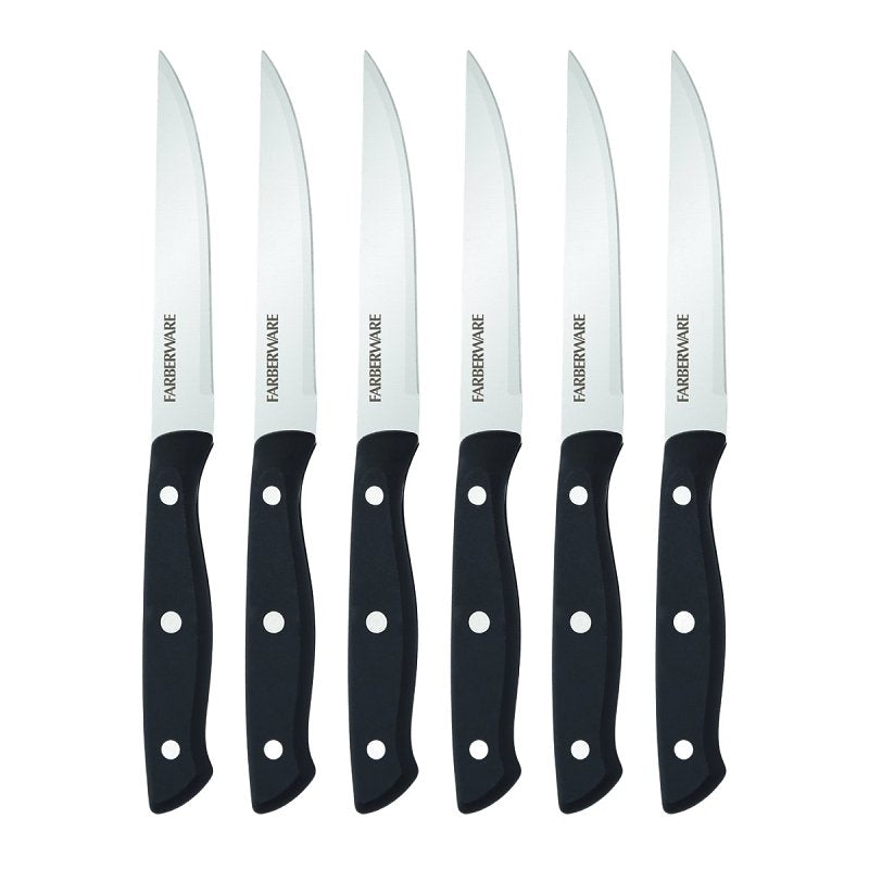 LIFETIME BRANDS Farberware 5256192 Steak Knife Set, 4-1/2 in L Blade, Stainless Steel Blade, Black Handle, Plain Blade HOUSEWARES LIFETIME BRANDS