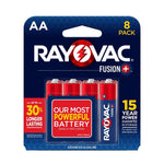 RAYOVAC Rayovac FUSION 815-8TFUSJ Battery, 1.5 V Battery, AA Battery, Alkaline, Black/Red/White ELECTRICAL RAYOVAC