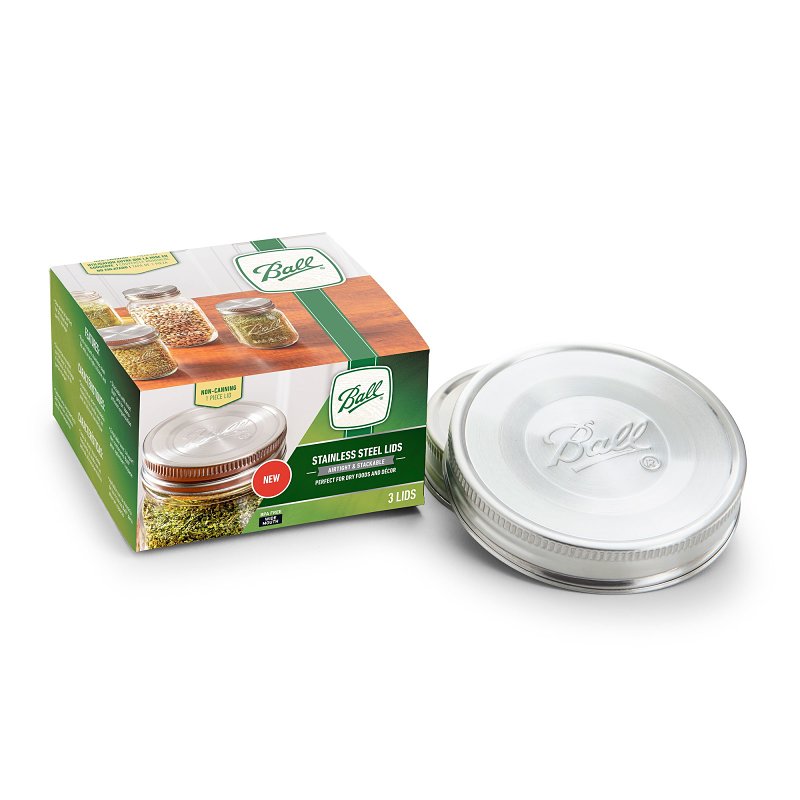 BALL Ball 2176673 Non-Canning Lid, Wide Mouth, Stainless Steel, 3/PK HOUSEWARES BALL