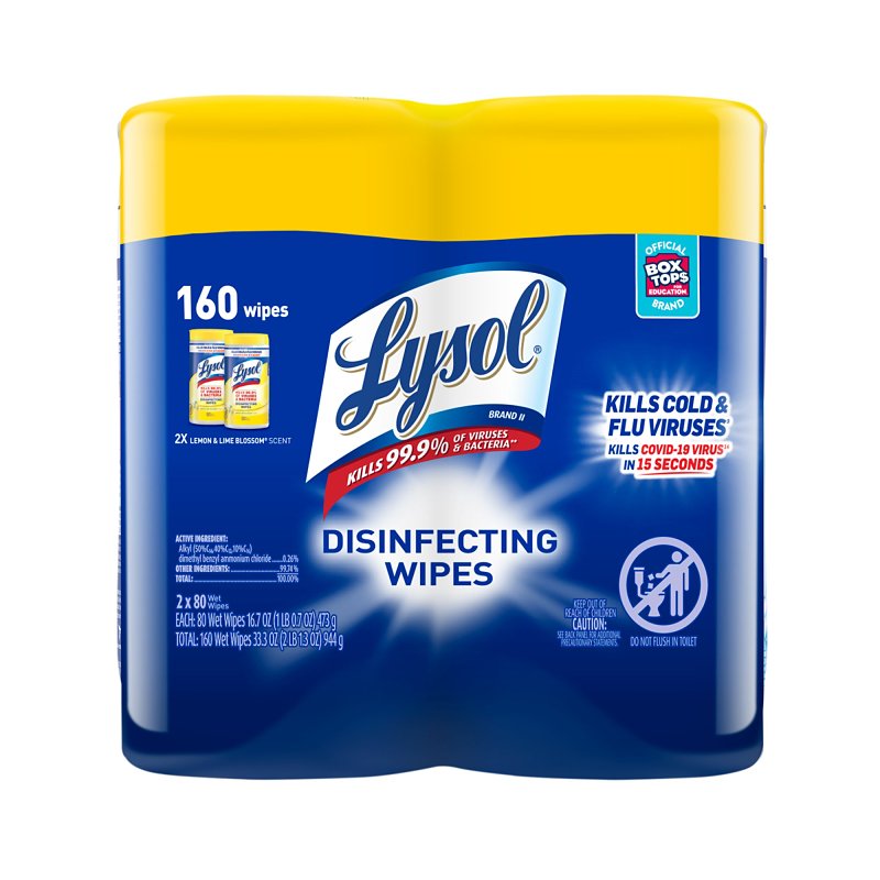 LYSOL Lysol 19200-80296 Disinfecting Wipes, Lemon and Lime Blossom, White, 7 in L, 8 in W, 1-Ply