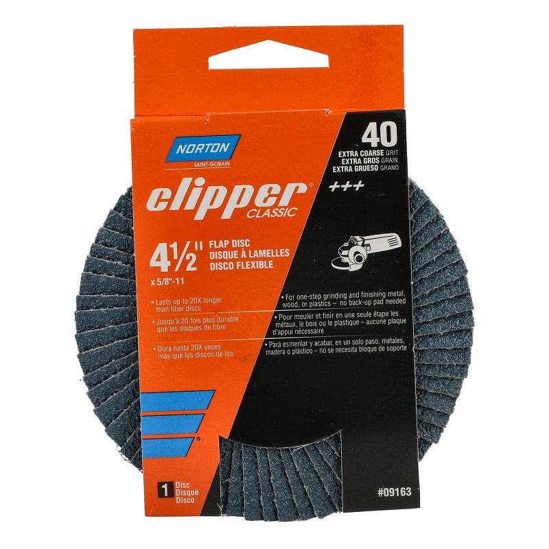 NORTON CLIPPER Norton Clipper 70184609163 Flap Disc, 4-1/2 in Dia, 5/8-11 Arbor, 40 Grit, Coarse, Zirconia Alumina Abrasive TOOLS NORTON CLIPPER