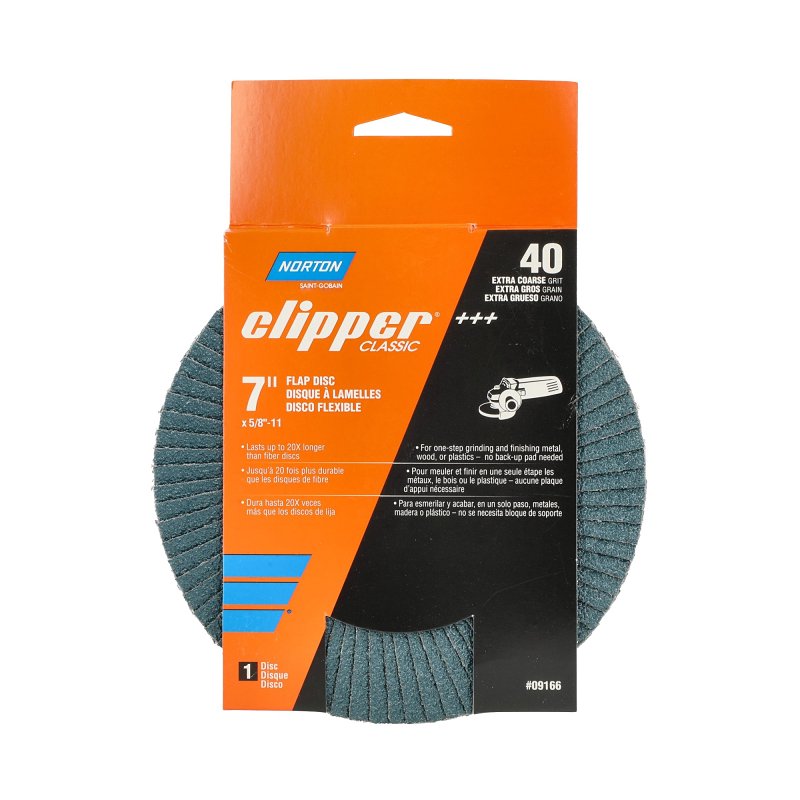 NORTON CLIPPER Norton Clipper 70184609166 Flap Disc, 7 in Dia, 5/8-11 Arbor, 40 Grit, Coarse, Zirconia Alumina Abrasive TOOLS NORTON CLIPPER