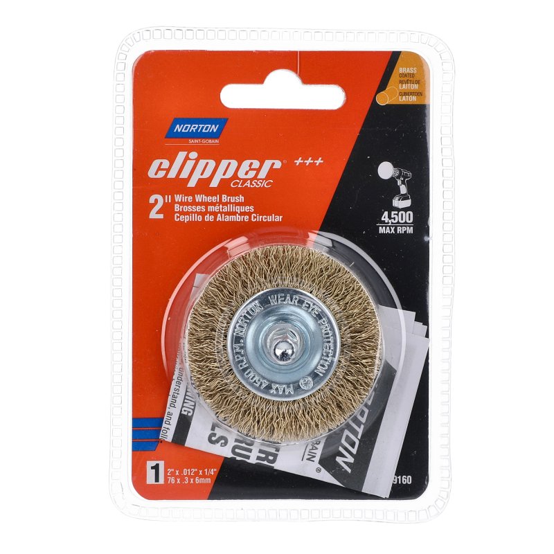 NORTON CLIPPER Norton 70184609160 Wire Wheel Brush, 2 in Dia, 1/4 in Arbor/Shank, Crimped Bristle, 0.012 in Dia Bristle TOOLS NORTON CLIPPER