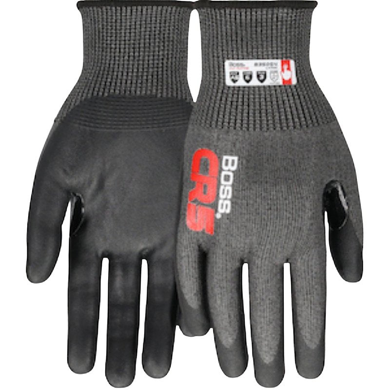 BOSS MFG Boss CR5 B35054-XL Cut-Resistant Gloves, XL, Reinforced Thumb, Elastic Cuff, Nitrile Coating, Nylon, Black