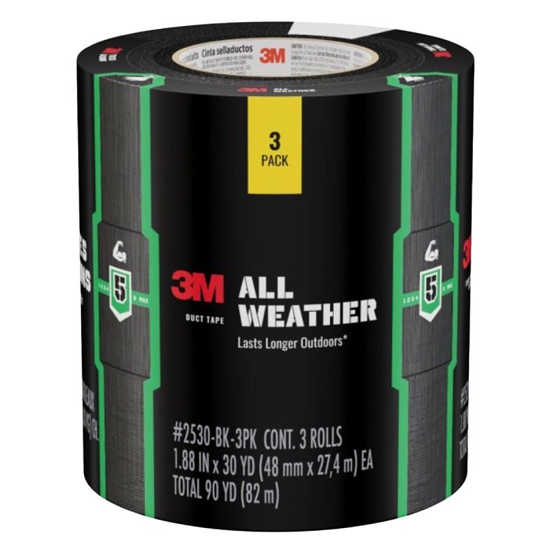 3M 3M 2530-BK-3PK Duct Tape, 30 yd L, 1.88 in W, Polyethylene Backing, Black PAINT 3M