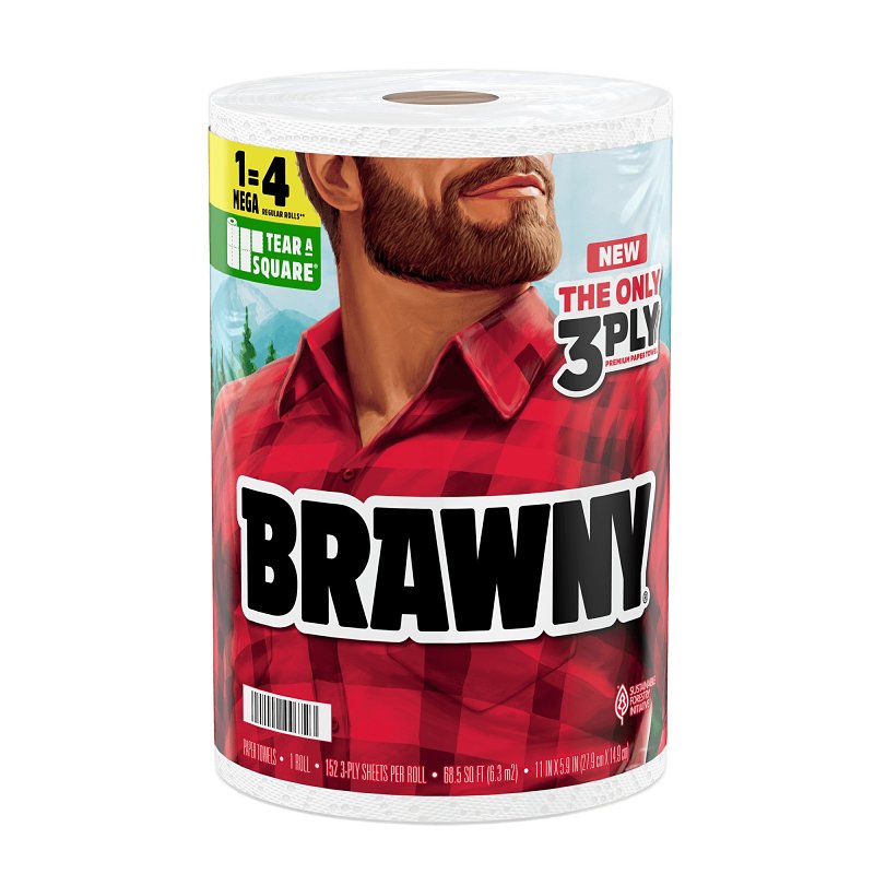 BRAWNY Brawny Tear-A-Square 44672 Paper Towel Roll, 3-Ply