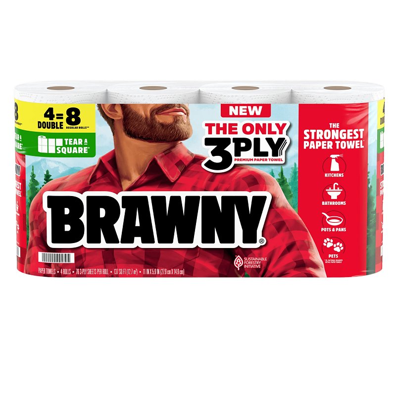 BRAWNY Brawny Tear-A-Square 44579 Paper Towel Roll, 3-Ply