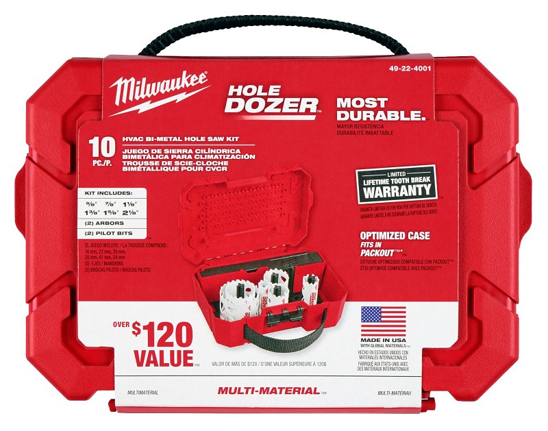 MILWAUKEE Milwaukee 49-22-4001 Hole Saw Kit, 10-Piece, Bi-Metal TOOLS MILWAUKEE