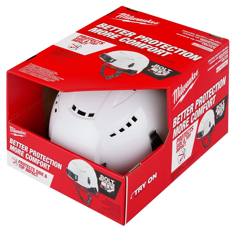 MILWAUKEE Milwaukee BOLT 48-73-1300 Vented Safety Helmet, Adjustable Headgear, One-Size, Polyethylene, White
