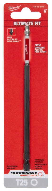 MILWAUKEE Milwaukee 48-32-4810 Impact Bit, T25 Drive, Torx Drive, 6 in L, Steel