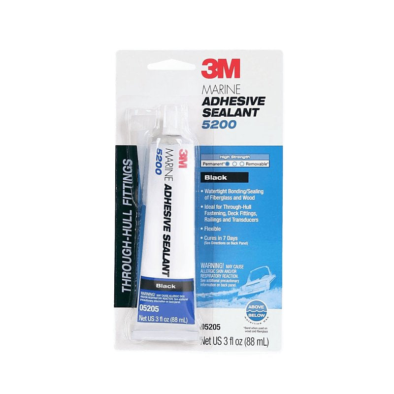 3M 3M 05205 Marine Adhesive Sealant, Black, 5 to 7 days Curing, -40 to 190 deg F, 3 oz Tube HOUSEWARES 3M