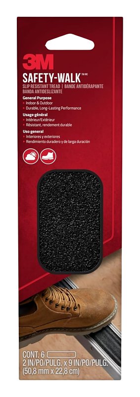 3M Safety-Walk 610B-T2X9-6PK Slip-Resistant Tape, 9 in L, 2 in W, Black PAINT 3M
