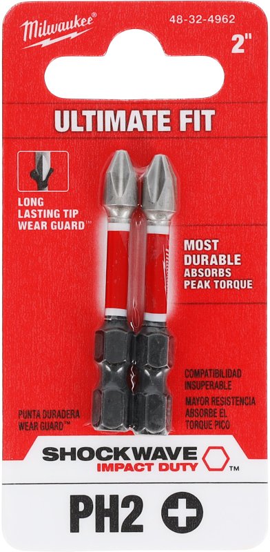 MILWAUKEE ELECTRIC TOOLS Milwaukee SHOCKWAVE 48-32-4962 Impact-Duty Power Bit, #2 Drive, Phillips Drive, 2 in L, Alloy Steel