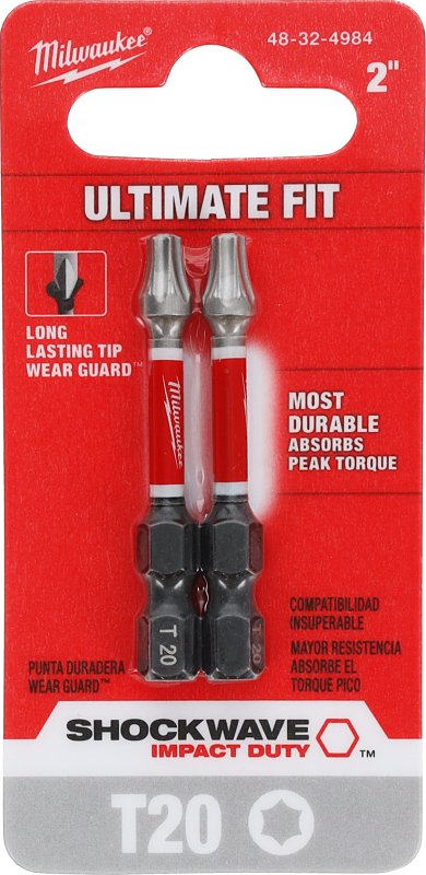 MILWAUKEE ELECTRIC TOOLS Milwaukee SHOCKWAVE 48-32-4984 Impact-Duty Power Bit, T20 Drive, Torx Drive, 2 in L, Alloy Steel