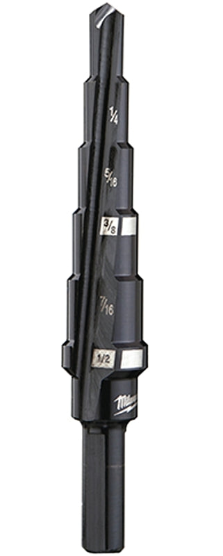 MILWAUKEE Milwaukee 48-89-9202 Step Drill Bit, 3/16 to 1/2 in Dia, 3-5/64 in OAL, 2-Flute, 1/4 in Dia Shank, Flat Shank TOOLS MILWAUKEE