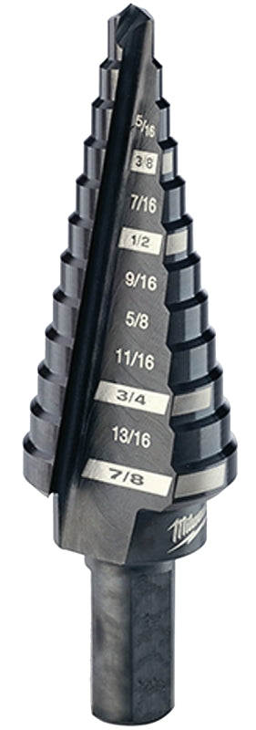 MILWAUKEE Milwaukee 48-89-9204 Step Drill Bit, 3/16 to 7/8 in Dia, 2-61/64 in OAL, 2-Flute, 3/8 in Dia Shank, Flat Shank TOOLS MILWAUKEE