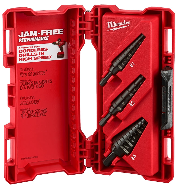 MILWAUKEE Milwaukee 48-89-9221 Step Drill Bit Set, Dual Flute, 3-Piece, HSS, Black Oxide TOOLS MILWAUKEE