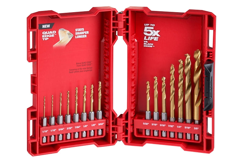 MILWAUKEE Milwaukee SHOCKWAVE Impact Duty RED HELIX Series 48-89-4670 Drill Bit Set, 15-Piece, Steel, Titanium TOOLS MILWAUKEE