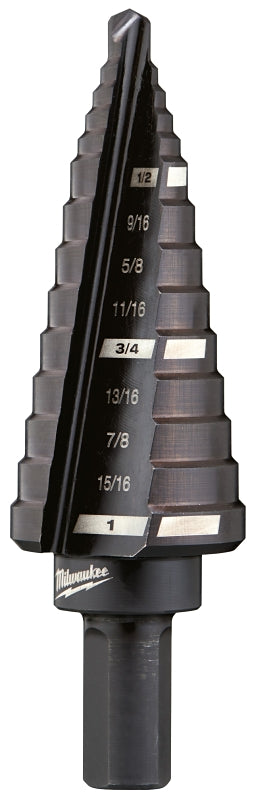 MILWAUKEE Milwaukee 48-89-9208 Step Drill Bit, 1/2 to 1 in Dia, 3-17/64 in OAL, Straight Flute, 2-Flute, 3/8 in Dia Shank TOOLS MILWAUKEE