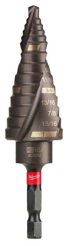 MILWAUKEE Milwaukee SHOCKWAVE Impact Duty 48-89-9248 Step Drill Bit, 1/8 to 1 in Dia, Spiral Flute, 2-Flute, 1/4 in Dia Shank