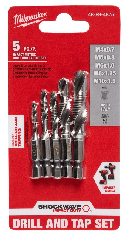 MILWAUKEE Milwaukee 48-89-4875 Drill and Tap Bit Set, 5-Piece, Steel, Silver, Specifications: 1/4 in Shank
