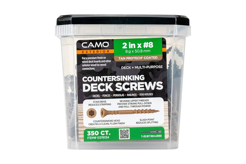 CAMO Camo 0376134 Deck Screw, #8 Thread, 2 in L, Coarse Thread, Countersink Head, Star Drive, Type 17 Slash Point, 350 TOOLS CAMO