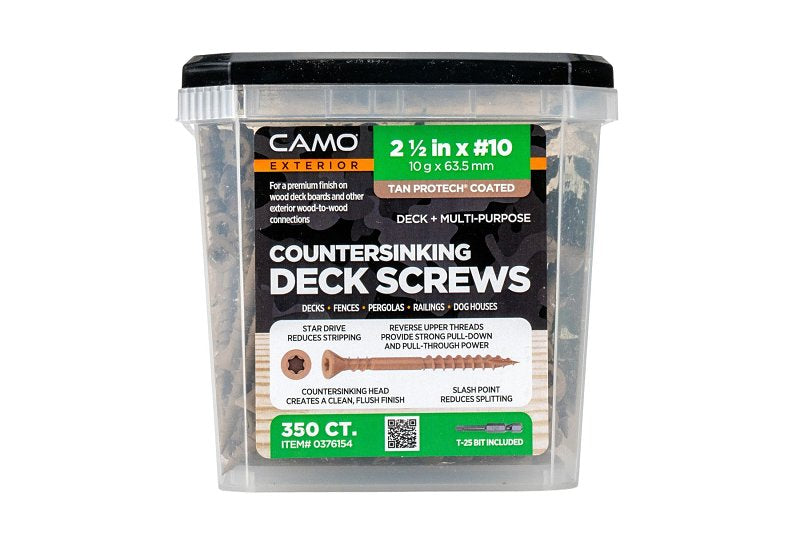 CAMO Camo 0376154 Deck Screw, #10 Thread, 2-1/2 in L, Coarse Thread, Flat Head, Star Drive, Type 17 Slash Point, Carbon Steel