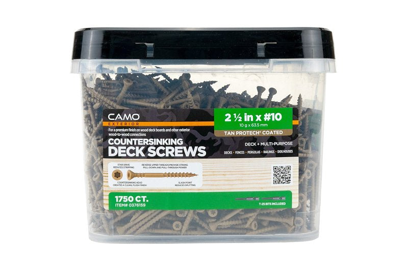 CAMO Camo 0376159 Deck Screw, #10 Thread, 2-1/2 in L, Coarse Thread, Flat Head, Star Drive, Type 17 Slash Point, Carbon Steel TOOLS CAMO
