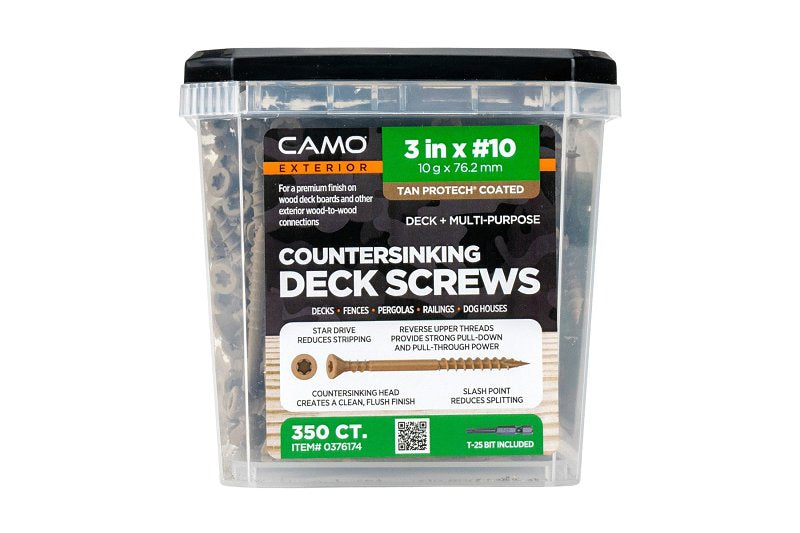 CAMO Camo 0376174 Deck Screw, #10 Thread, 3 in L, Coarse Thread, Countersink Head, Star Drive, Type 17 Slash Point TOOLS CAMO