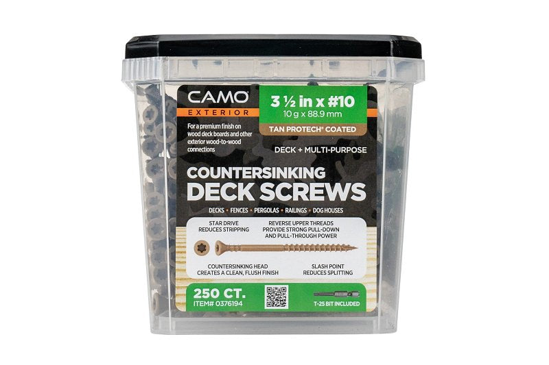 CAMO Camo 0376194 Deck Screw, #10 Thread, 3-1/2 in L, Coarse Thread, Flat Head, Star Drive, Type 17 Slash Point, Carbon Steel TOOLS CAMO