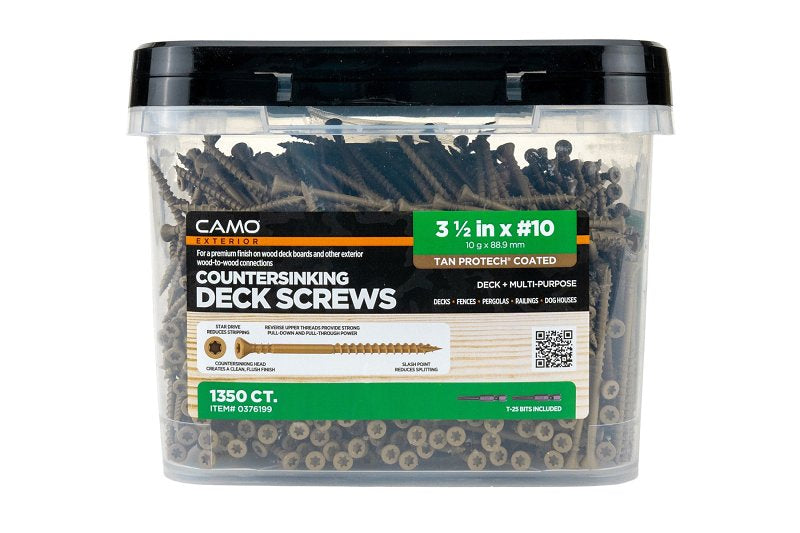 CAMO Camo 0376199 Deck Screw, #10 Thread, 3-1/2 in L, Coarse Thread, Flat Head, Star Drive, Type 17 Slash Point, Carbon Steel