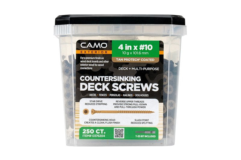 CAMO Camo 0376204 Deck Screw, #10 Thread, 4 in L, Coarse Thread, Countersink Head, Star Drive, Type 17 Slash Point