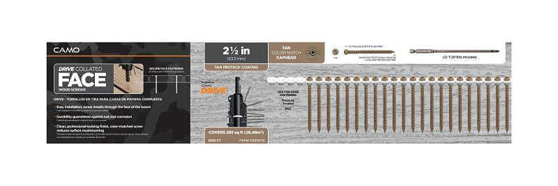 CAMO Camo 0395070 Deck Screw, #10 Thread, 2-1/2 in L, Coarse Thread, Flat Head, Star Drive, Type 99 Double Slash Point, 1000