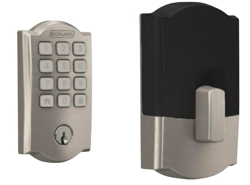 SCHLAGE LOCK Schlage Arrive BE459WBVCAM619 Smart Wi-Fi Deadbolt with Camelot Trim, 1, AAA Grade, Key, Keypad Key, Metal, Satin Nickel