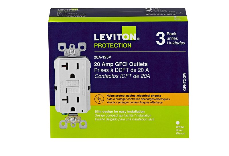 LEVITON Leviton M22-GFNT2-03W Self-Test Slim Outlet, 125 V, 20 A, NEMA: NEMA 5, NEMA 5-20, Duplex, GFCI Socket, White ELECTRICAL LEVITON