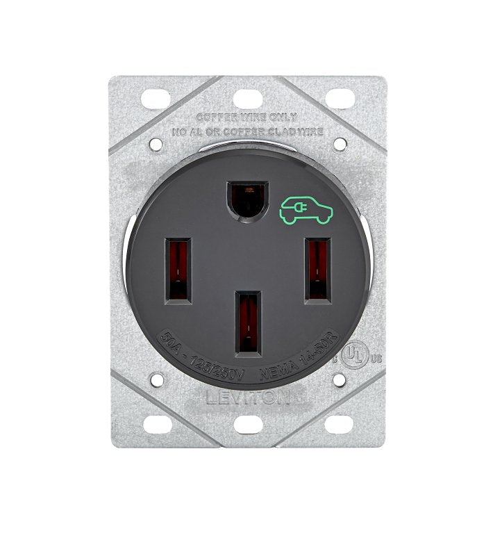 LEVITON Leviton 1450R Duplex Outlet, 3-Pole, 50 A, 125/250 VAC, Side Wiring, NEMA: NEMA 14-50R, Black ELECTRICAL LEVITON
