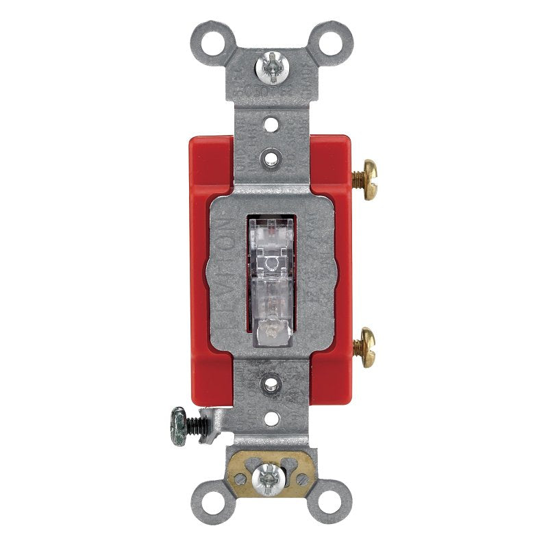 LEVITON Leviton R57-01221-0LC Industrial Illuminated Toggle Switch, 20 A, 277 V, Nylon Housing Material, Clear