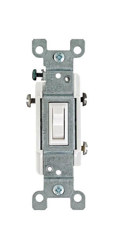LEVITON Leviton 2653-2W Residential-Grade Toggle Switch, 15 A, 120 VAC, Side Terminal, 2.38 in L Panel Cutout, White ELECTRICAL LEVITON