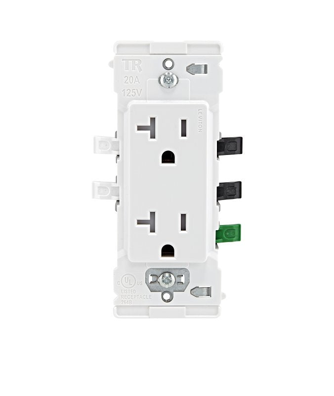 LEVITON Leviton Lever Edge E5825-W Duplex Outlet, 2-Pole, 20 A, 125 V, NEMA: NEMA 5-20R, White ELECTRICAL LEVITON
