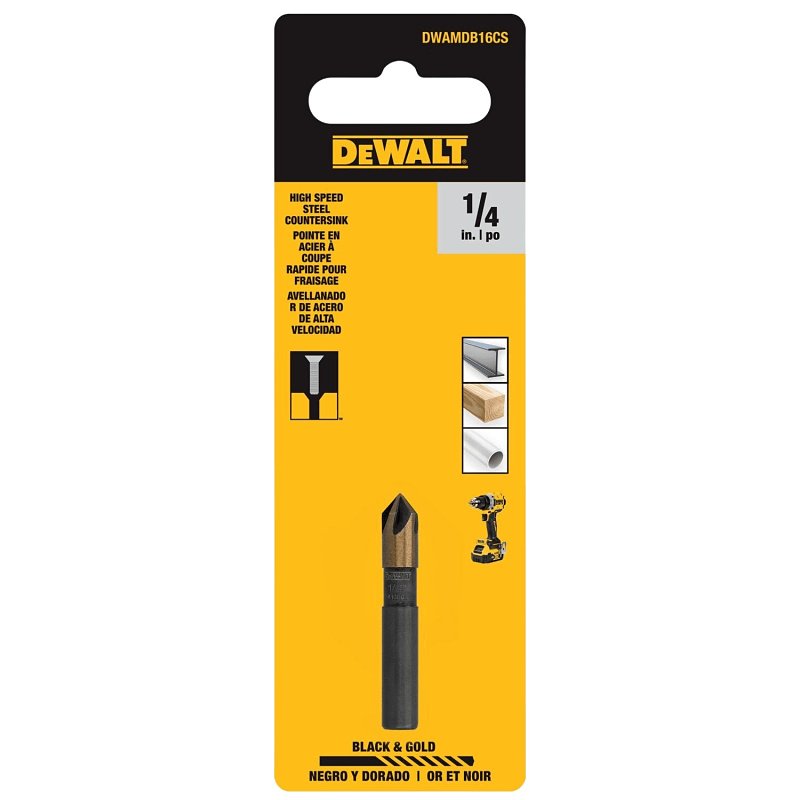 DEWALT DEWALT BLACK & GOLD Series DWAMDB16CS Countersink Drill Bit, 1/4 in Dia, 5-Flute, 1/4 in Dia Shank, Round Shank