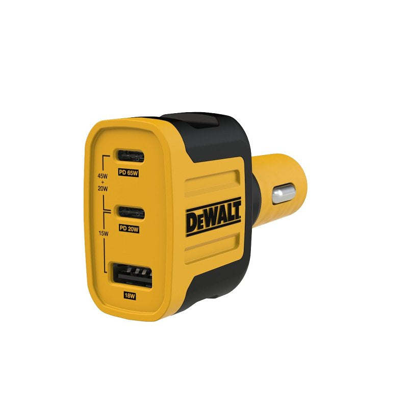 DEWALT DEWALT 141 0036 DW2 Car Charger, 3-Output Connection, USB A, USB C Output, Black/Yellow Housing